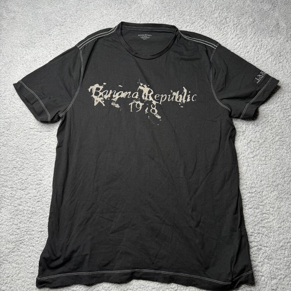 Vintage Banana Republic 1918 Shirt Men's Large Black Graphic Short Sleeve Y2K